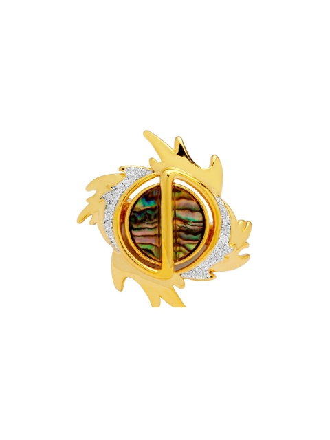 

shaze Rhodium Plated Green & White Pearl Embellished Finger Regalia Ring, Gold