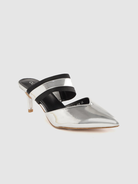 

CORSICA Women Silver-Toned & Black Solid Mules