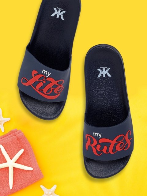 

Kook N Keech Women Navy Blue & Red My Life My Rules Print Sliders