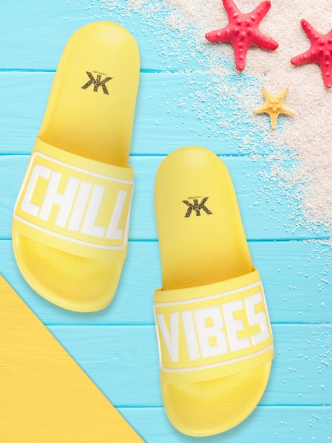 

Kook N Keech Women Yellow & White Chill Vibes Print Sliders