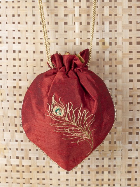 

AccessHer Red & Gold-Toned Embroidered Potli Clutch