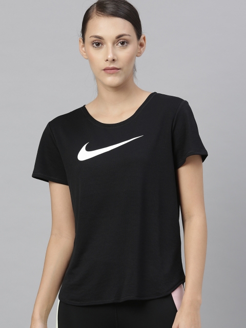 

Nike Women Black Printed AS W NK SWOOSH RUN SS Regular Top