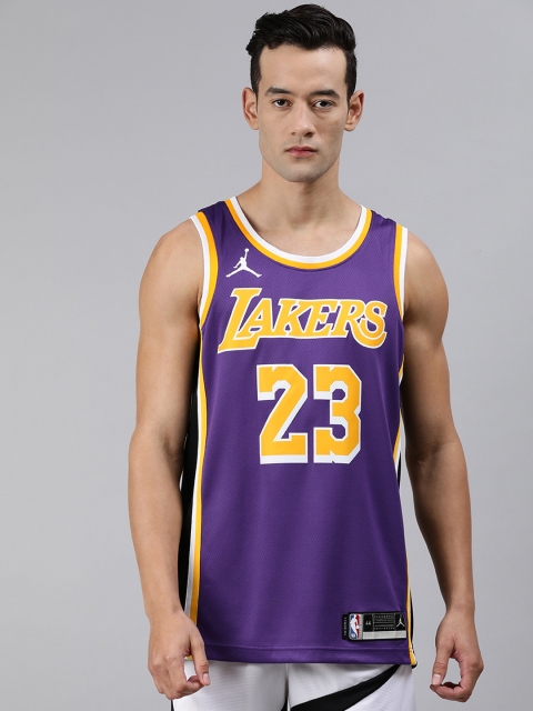 

Nike Men Purple Printed Round Neck LAL M NK SWGMN JSY STMT 20 Basketball T-shirt