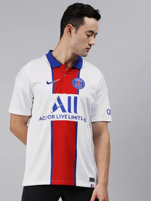 

Nike Men White & Navy Blue Colourblocked Standard Fit Polo Collar Dri-Fit T-shirt