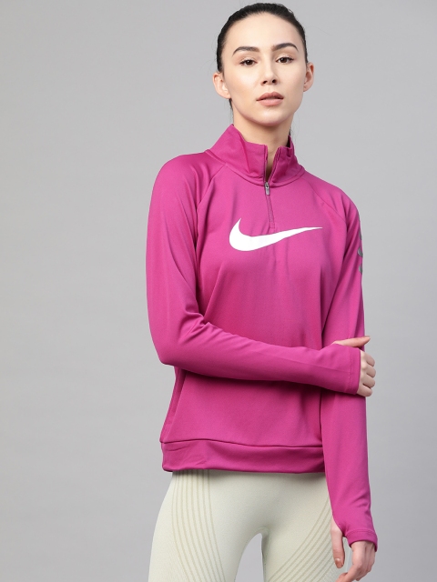 

Nike Women Magenta Brand Logo Print Swoosh 1/2-Zip Running Top, Purple