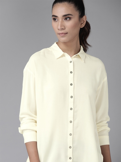 

Roadster Greenturn Women Cream-Coloured Regular Fit Solid Casual Sustainable Shirt