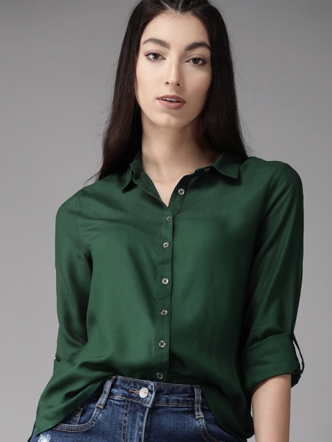 

Roadster Women Green Ecovero Solid Regular Fit Casual Shirt