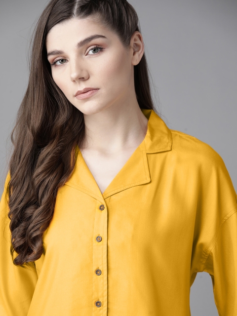 

Roadster Women Yellow EcoVero Solid Boxy Fit Casual Shirt