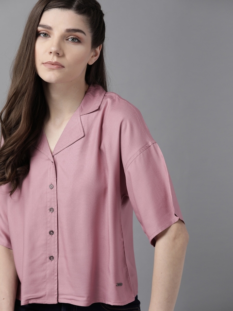 

The Roadster Lifestyle Co Women Mauve EcoVero Solid Boxy Fit Casual Shirt