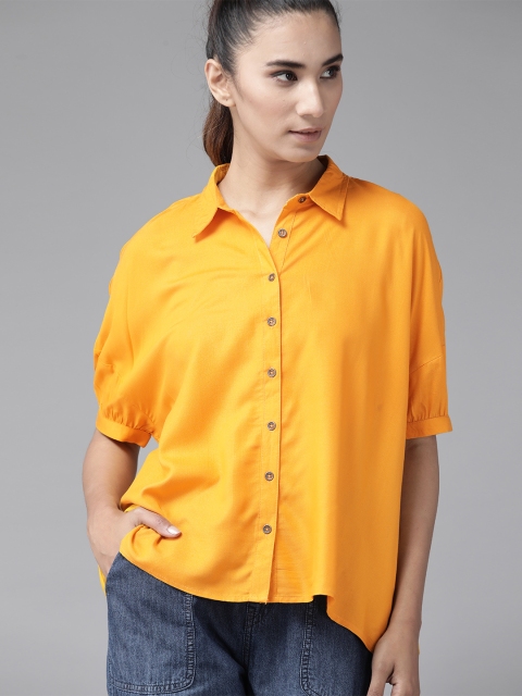 

The Roadster Lifestyle Co Greenturn Women Mustard Yellow Boxy Solid Casual ECOVERO Sustainable Shirt