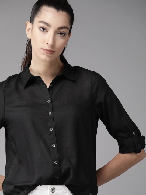 

The Roadster Lifestyle Co Women EcoVero Black Solid Regular Fit Casual Shirt