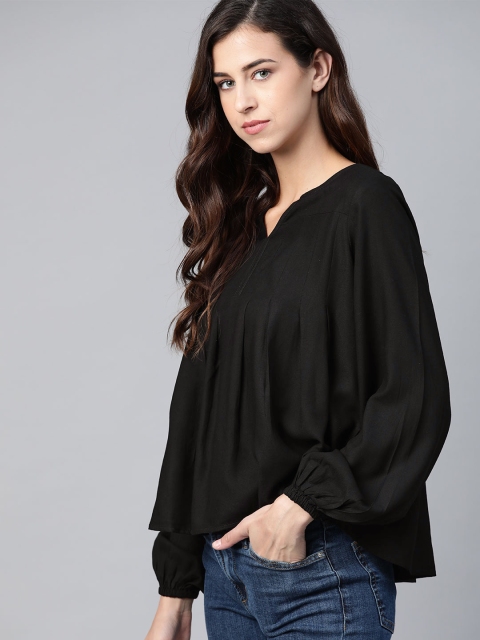 

The Roadster Lifestyle Co Black Solid Puff Sleeve A-Line Top