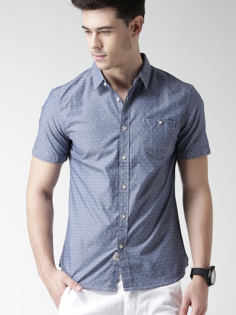 

Metersbonwe Blue Patterned Casual Shirt