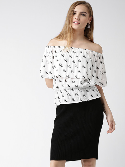 

Metersbonwe White Printed Off-Shoulder Top