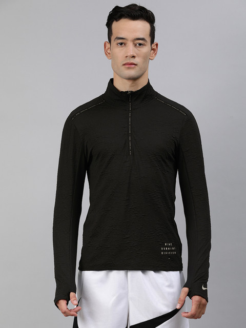 

Nike Men Black Dri-FIT Solid RN DVN DF ELEMENT High Neck Running T-shirt