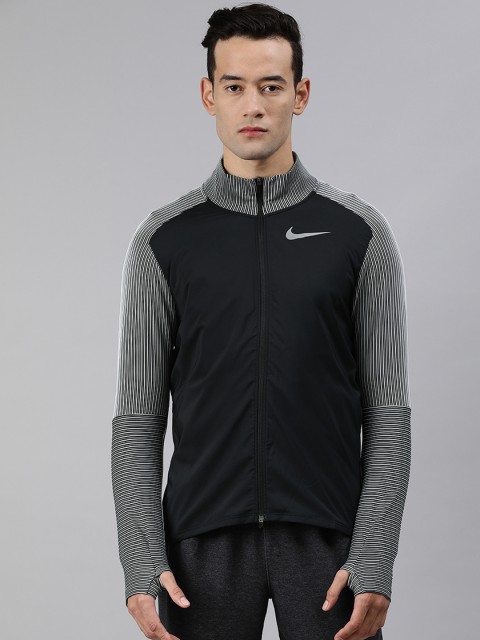 

Nike Men Black AS M NK ELMNT TOP HYB FF Solid Mock Collar Running T-shirt