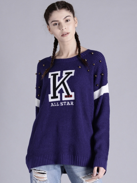

Kook N Keech Women Navy Blue Self Design Pullover