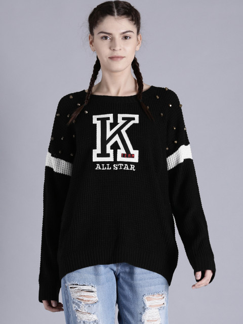 

Kook N Keech Women Black Self Design Pullover