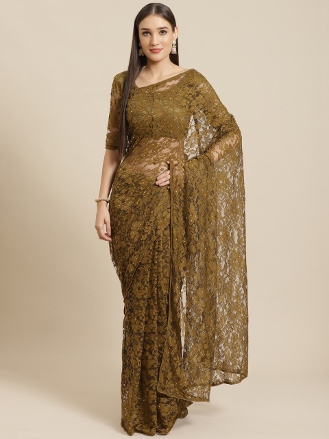 

Saree mall Olive Green Lace Beaded Saree