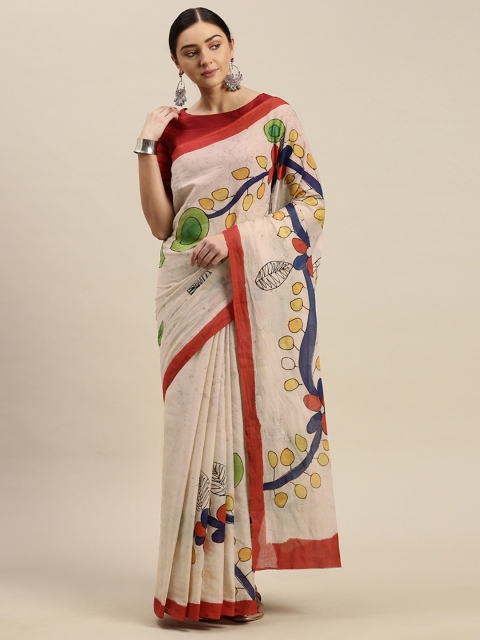 

Mitera Red & Cream-Coloured Pure Cotton Printed Khadi Saree
