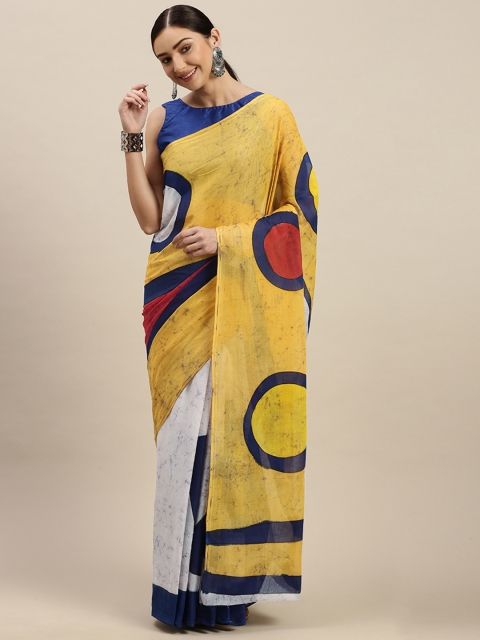 

Mitera Yellow & White Pure Cotton Printed Khadi Saree