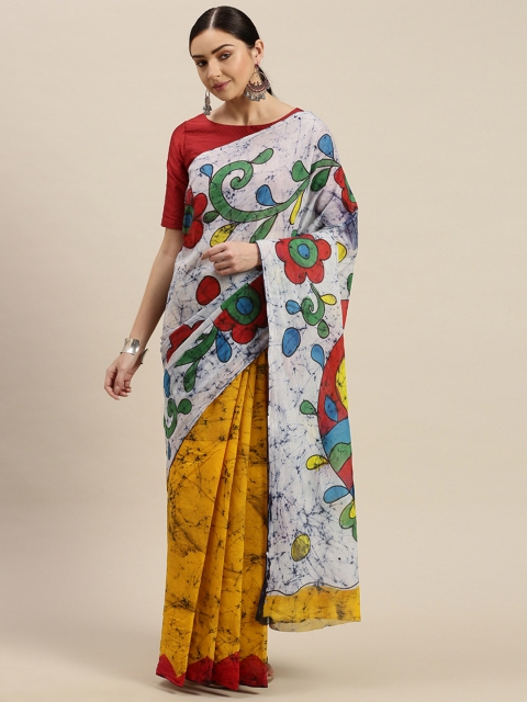 

Mitera White & Yellow Pure Cotton Printed Khadi Saree