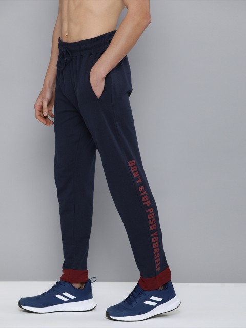 

HERE&NOW Men Navy Blue Solid Straight Fit Track Pants with Printed Detail