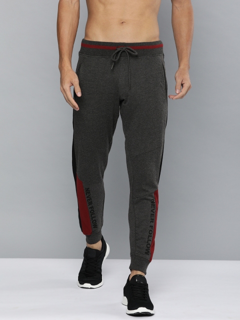 

HERE&NOW Men Charcoal Grey Solid Joggers with Side Stripes