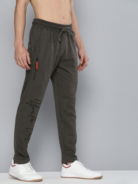 

HERE&NOW Men Charcoal Grey Solid Track Pants with Printed Detail