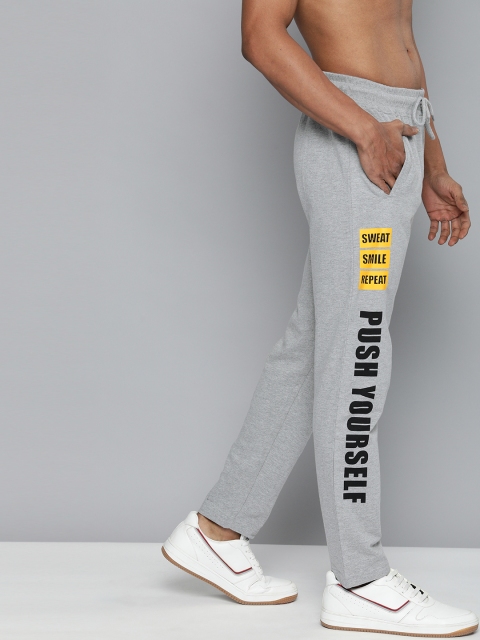 

HERE&NOW Men Grey Solid Pure Cotton Straight Fit Side Striped Joggers