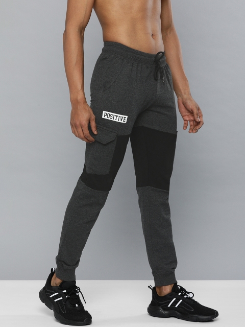

HERE&NOW Men Charcoal Grey & Black Colourblocked Joggers