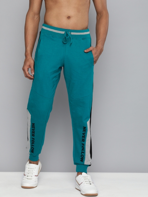 

HERE&NOW Men Teal Blue Printed Joggers