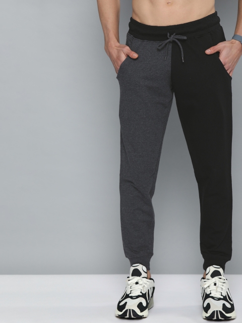 

HERE&NOW Men Black & Charcoal Grey Colourblocked Joggers