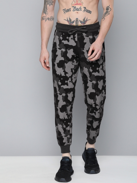 

HERE&NOW Men Grey & Black Camouflage Print Jogger Pants