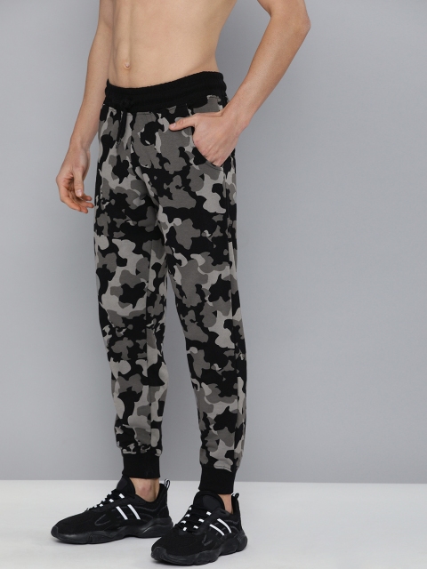 

HERE&NOW Men Black & Charcoal Grey Camouflage Printed Joggers