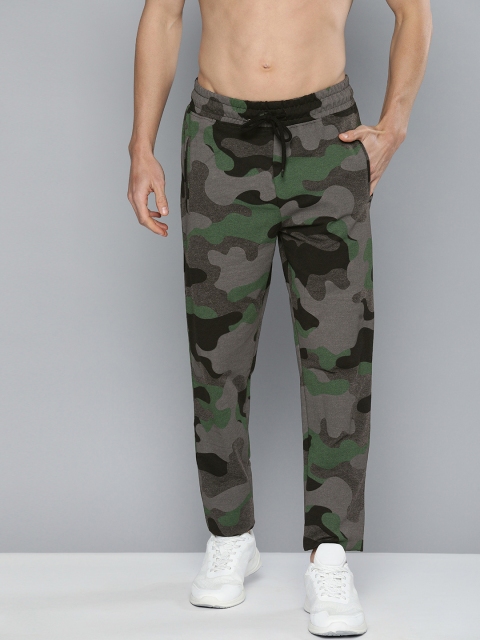 

HERE&NOW Men Charcoal Grey & Green Camouflage Printed Straight Fit Track Pants