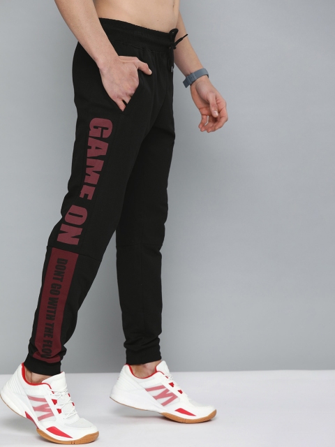 

HERE&NOW Men Black Solid Cotton Joggers with Typography Print Detail