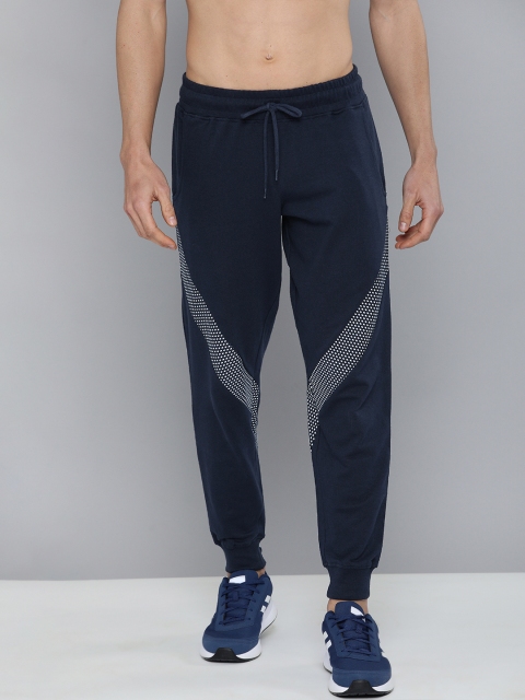 

HERE&NOW Men Navy Blue Solid Straight Fit Joggers with Printed Detail