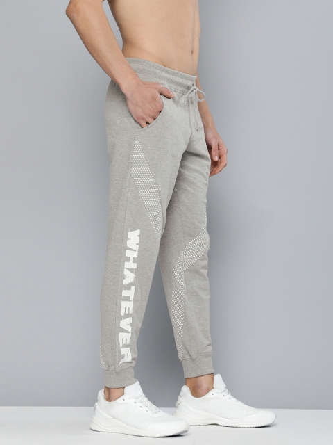 

HERE&NOW Men Grey Melange Solid Cropped Joggers with Printed Detail
