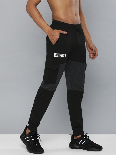 

HERE&NOW Men Black & Charcoal Grey Colourblocked Joggers