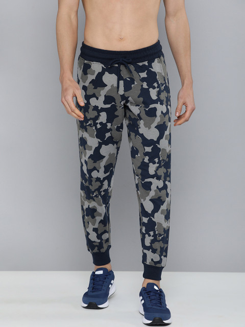 

HERE&NOW Men Grey & Navy Blue Camouflage Printed Straight Fit Joggers