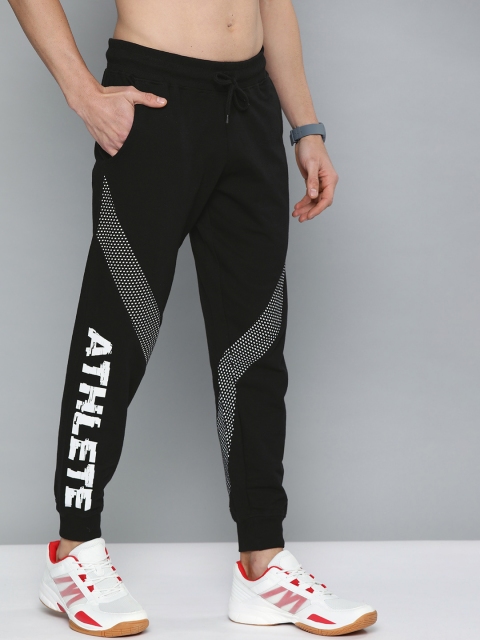 

HERE&NOW Men Black & White Typography & Geometric Print Cotton Joggers