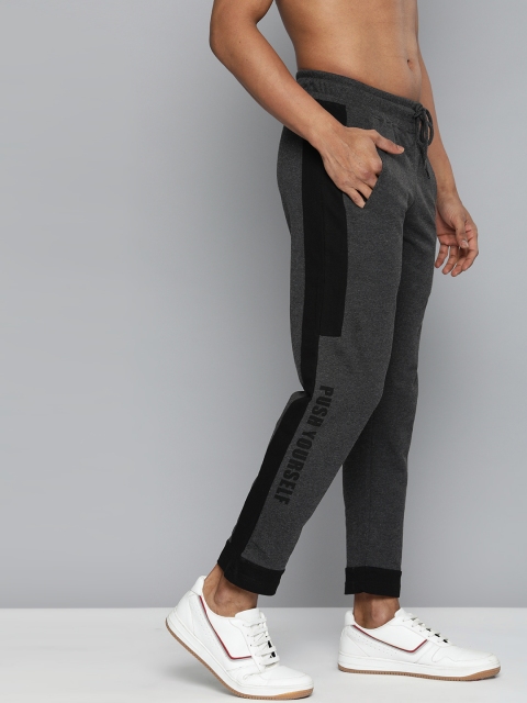 

HERE&NOW Men Charcoal Grey Solid Pure Cotton Straight Fit Side Striped Joggers