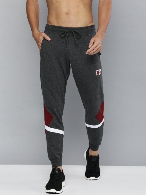 

HERE&NOW Men Charcoal Grey & Maroon Straight Fit Colourblocked Joggers