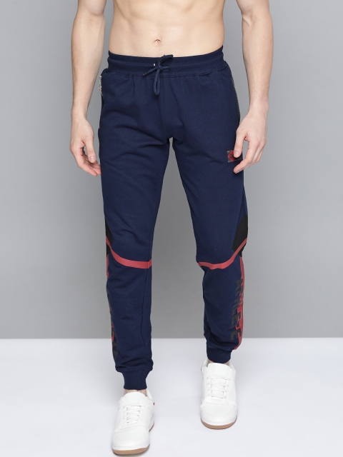 

HERE&NOW Men Navy Blue Pure Cotton Solid Joggers