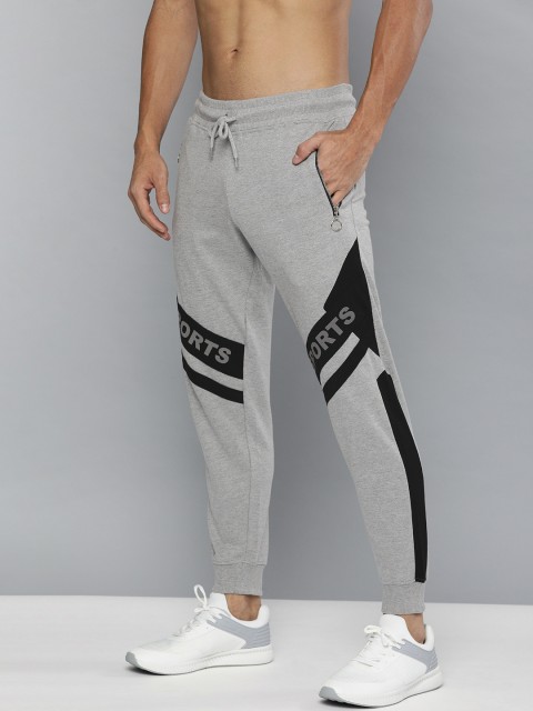 

HERE&NOW Men Grey Melange & Black Straight Fit Printed Joggers