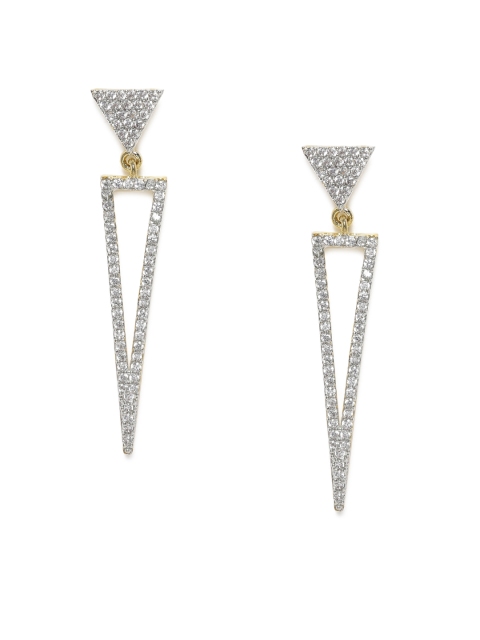 

AccessHer White Gold-Plated AD Studded Triangular Drop Earrings