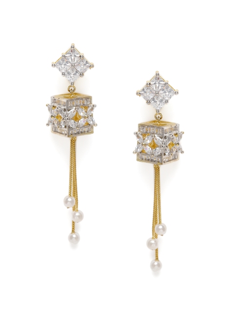 

AccessHer White Gold-Plated AD Studded Square Drop Earrings