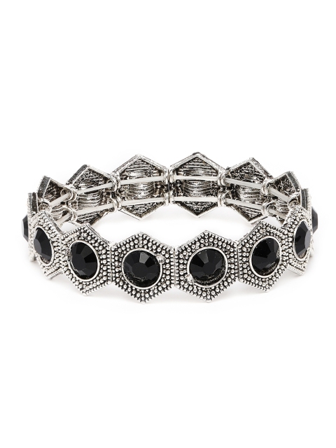 

AccessHer Black Silver-Plated Handcrafted Bangle-Style Bracelet
