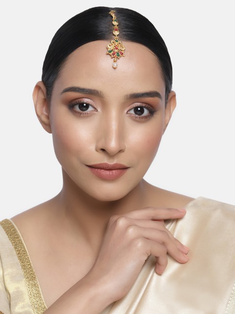 

AccessHer Brass-Plated Stone-Studded Maangtikka, Gold